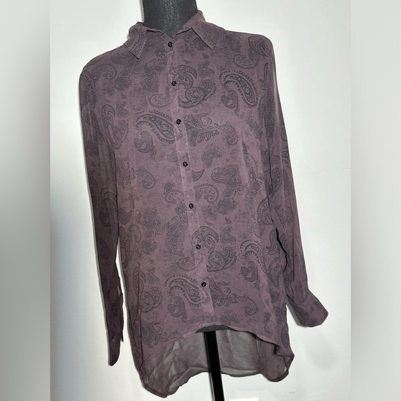 Zara Tops - Zara Brown Paisley Print Button Down Sheer Long Sleeve
Collared Top XS